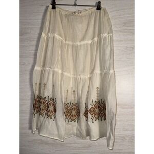 BETYK white embroidered tiered maxi Bohemian Style Long Skirt Sz XL